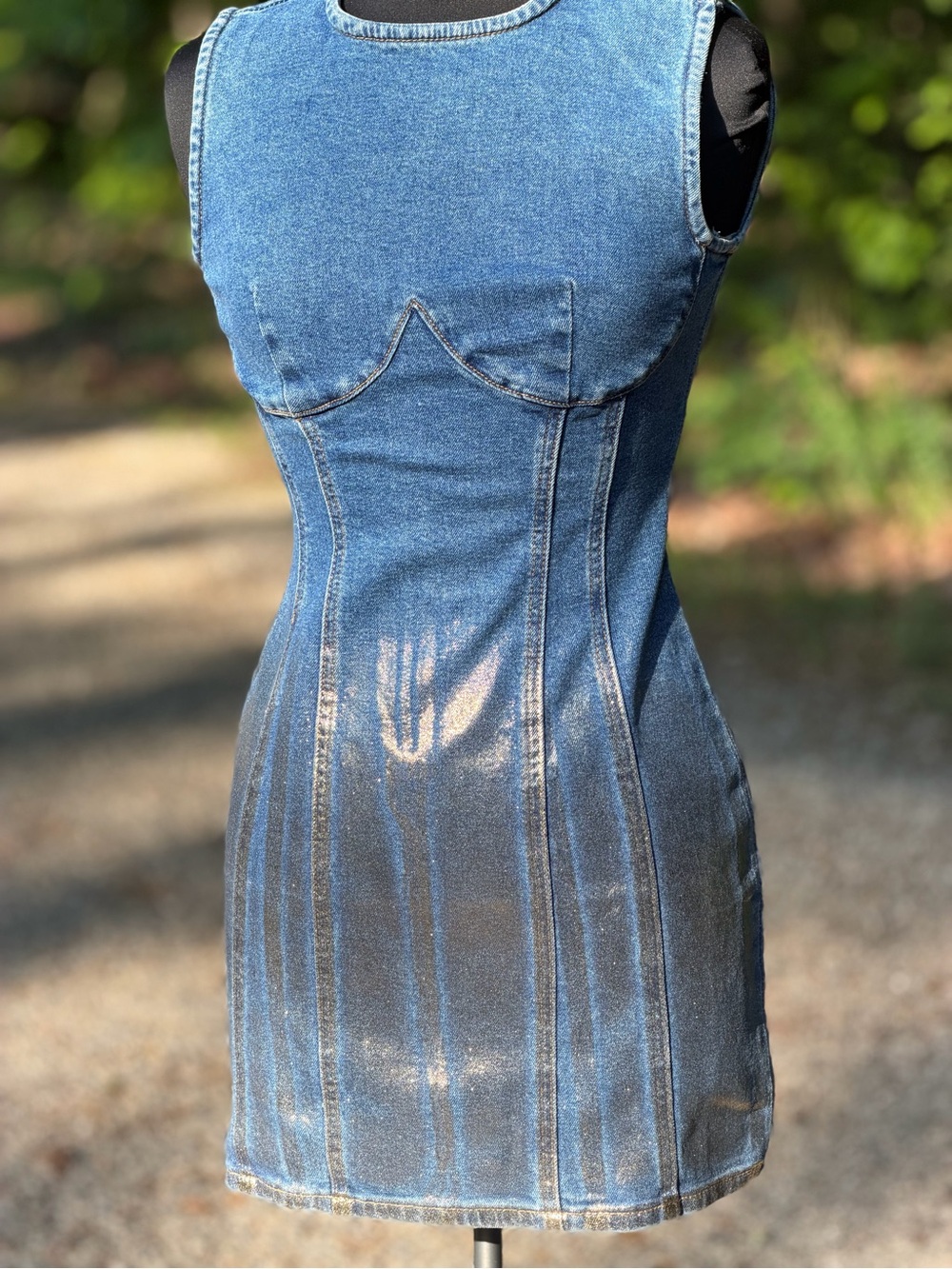 Forever 21 Fitted Blue Denim Mini Dress